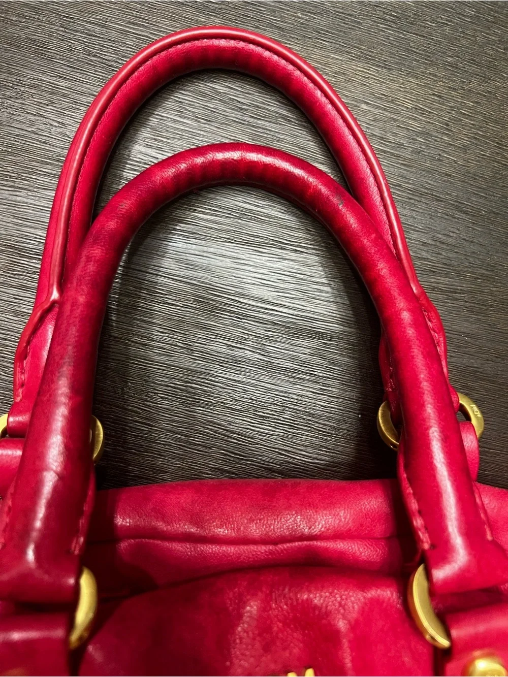 MCM Large Studded Leather Duffle Satchel Bag Fuchsia w Strap & Dust Bag